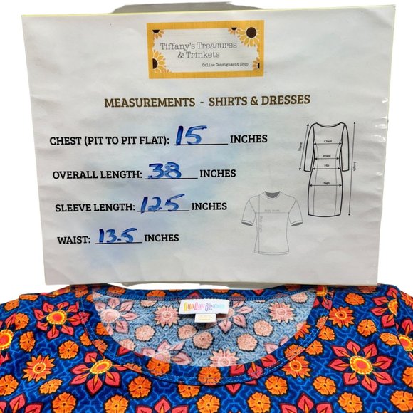 LuLaRoe Retired Julia Dress XXS Blue with Orange Florals SS Form Fitting NWT - Picture 8 of 9